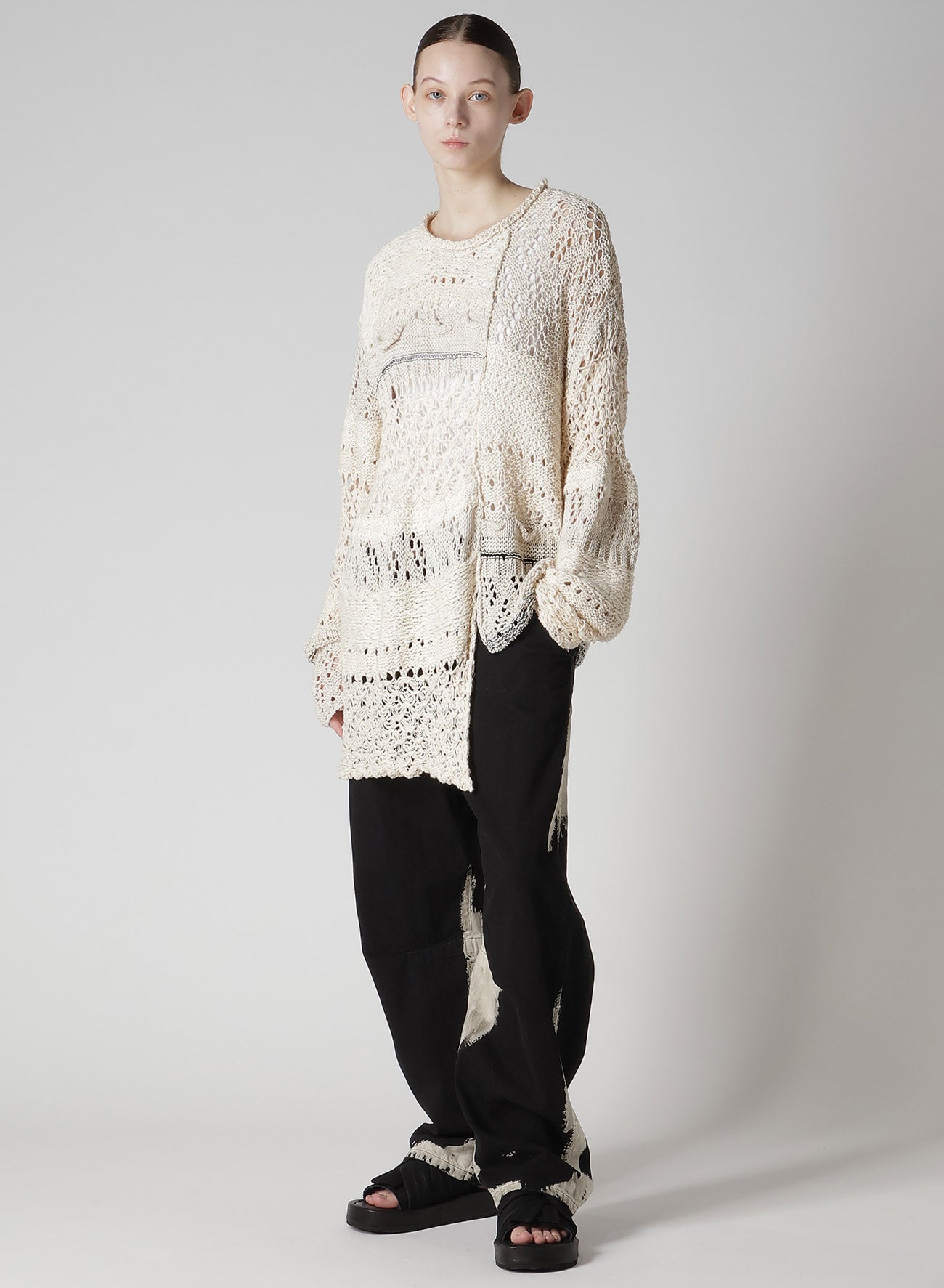 MIXED-MATERIAL LONG-SLEEVE PULLOVER