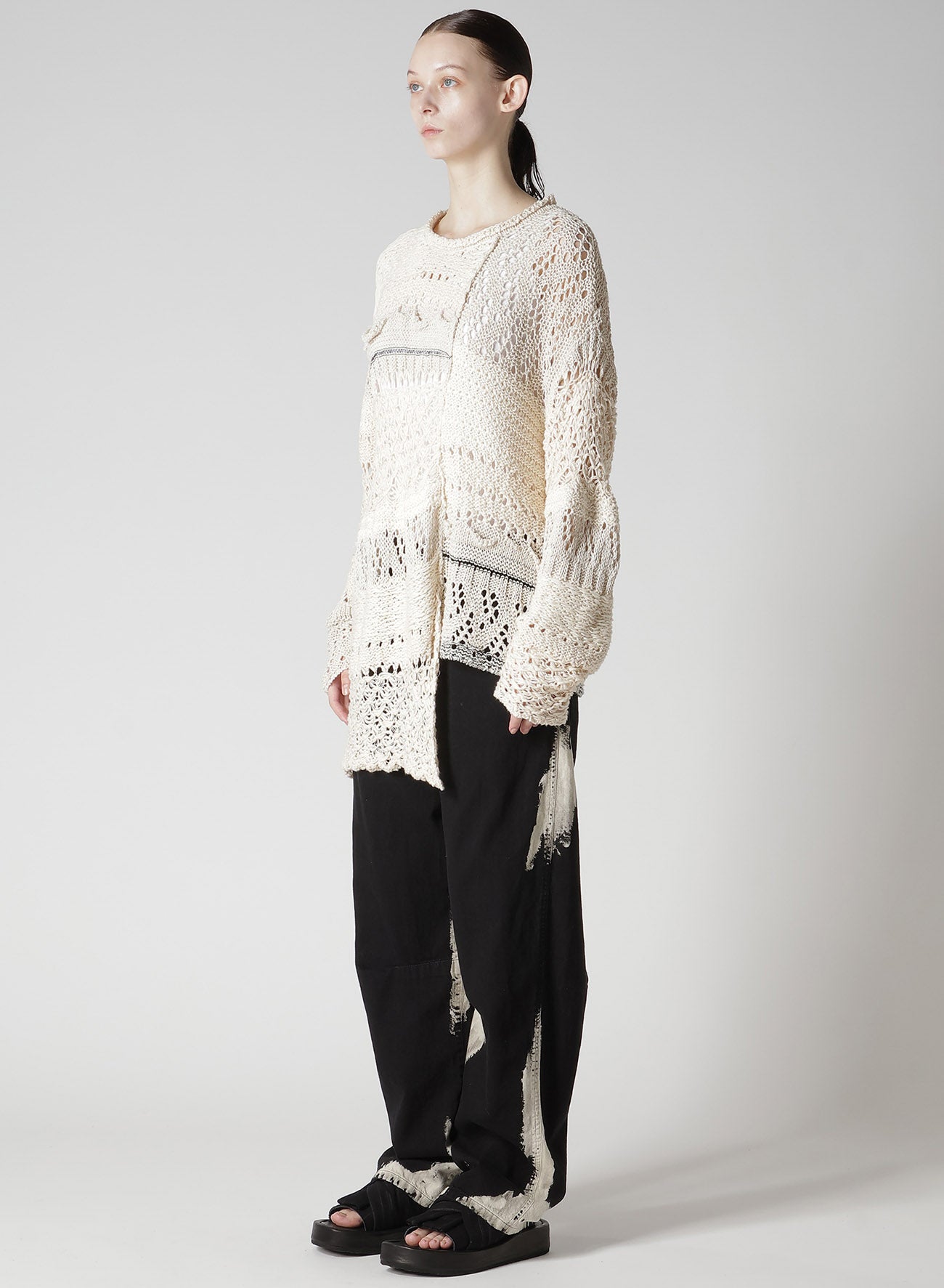 MIXED-MATERIAL LONG-SLEEVE PULLOVER