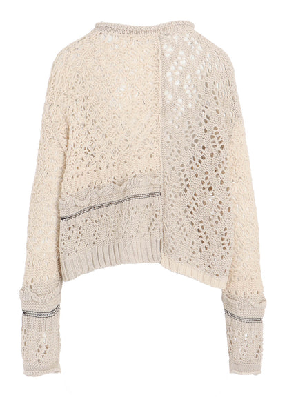 MIXED-MATERIAL CROPPED CARDIGAN