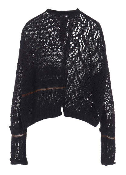 MIXED-MATERIAL CROPPED CARDIGAN