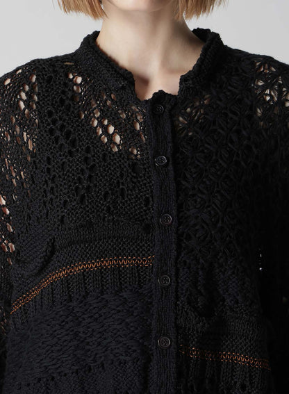 MIXED-MATERIAL CROPPED CARDIGAN