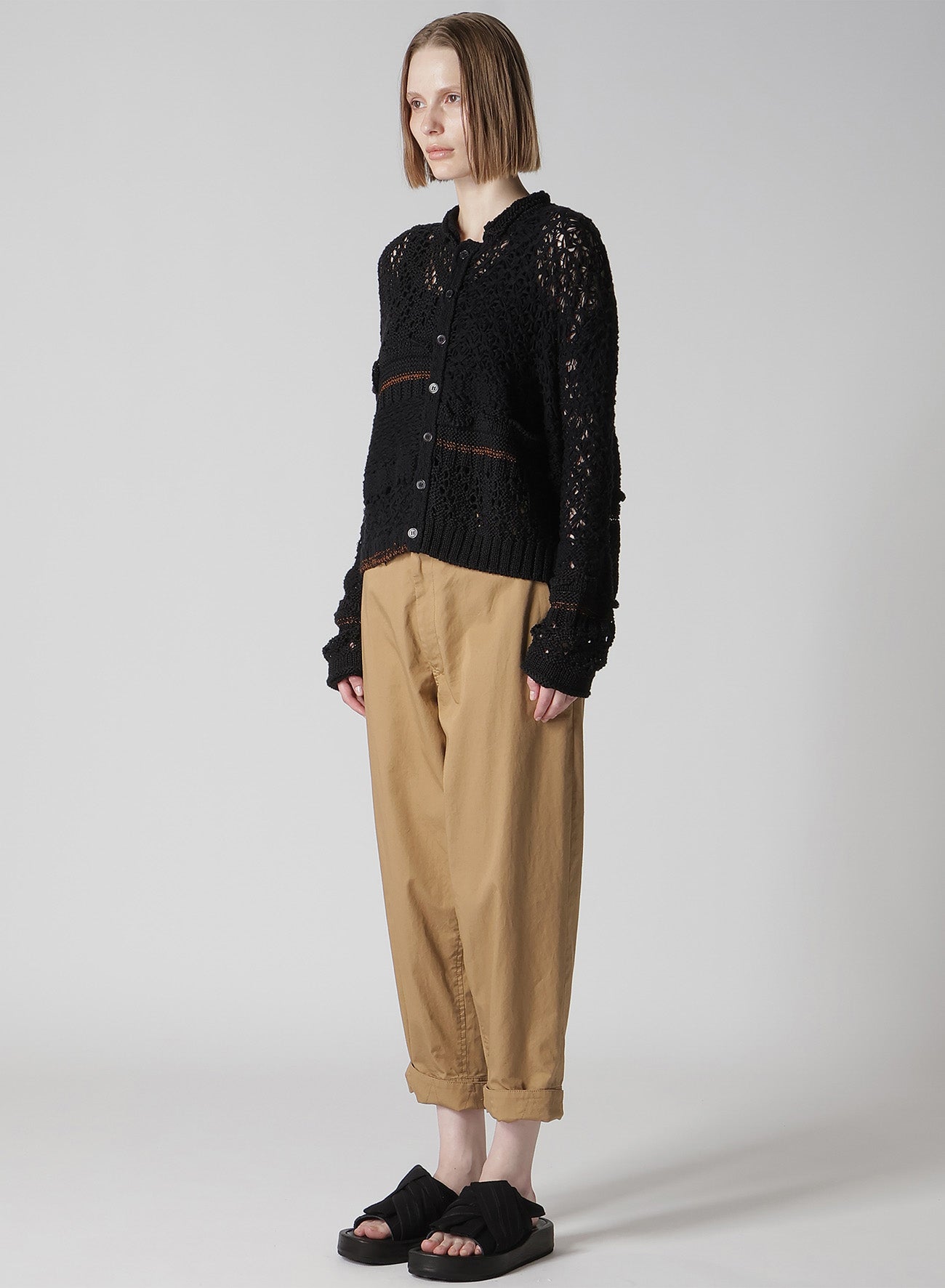 MIXED-MATERIAL CROPPED CARDIGAN