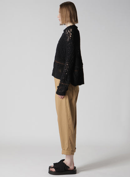 MIXED-MATERIAL CROPPED CARDIGAN