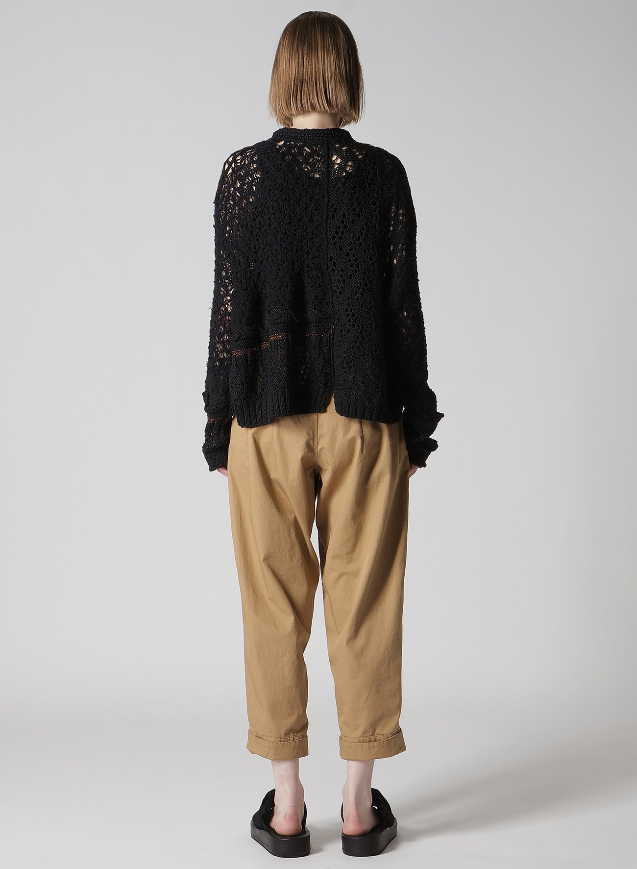 MIXED-MATERIAL CROPPED CARDIGAN