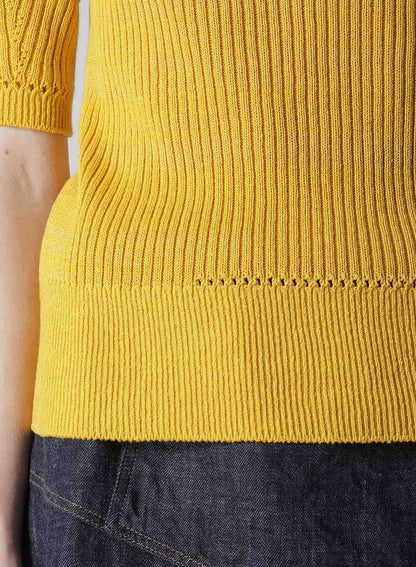 RIB EYELET HALF-SLEEVE KNIT