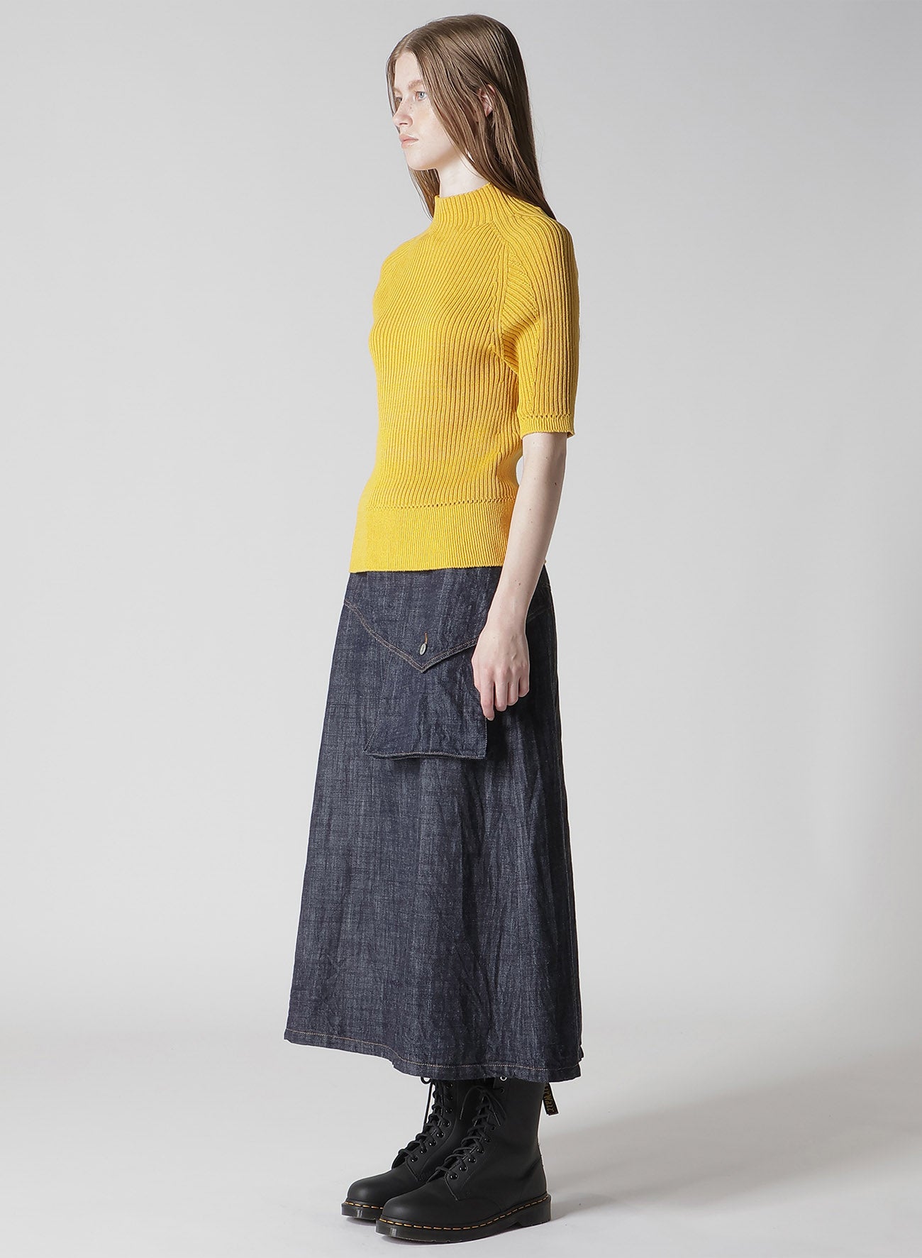 RIB EYELET HALF-SLEEVE KNIT