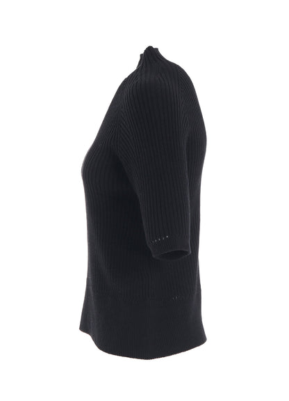 RIB EYELET HALF-SLEEVE KNIT