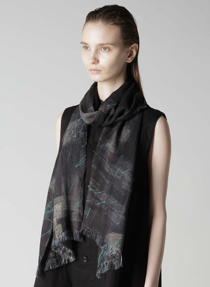 RAYON/LINEN NEWSPAPER PRINT SCARF