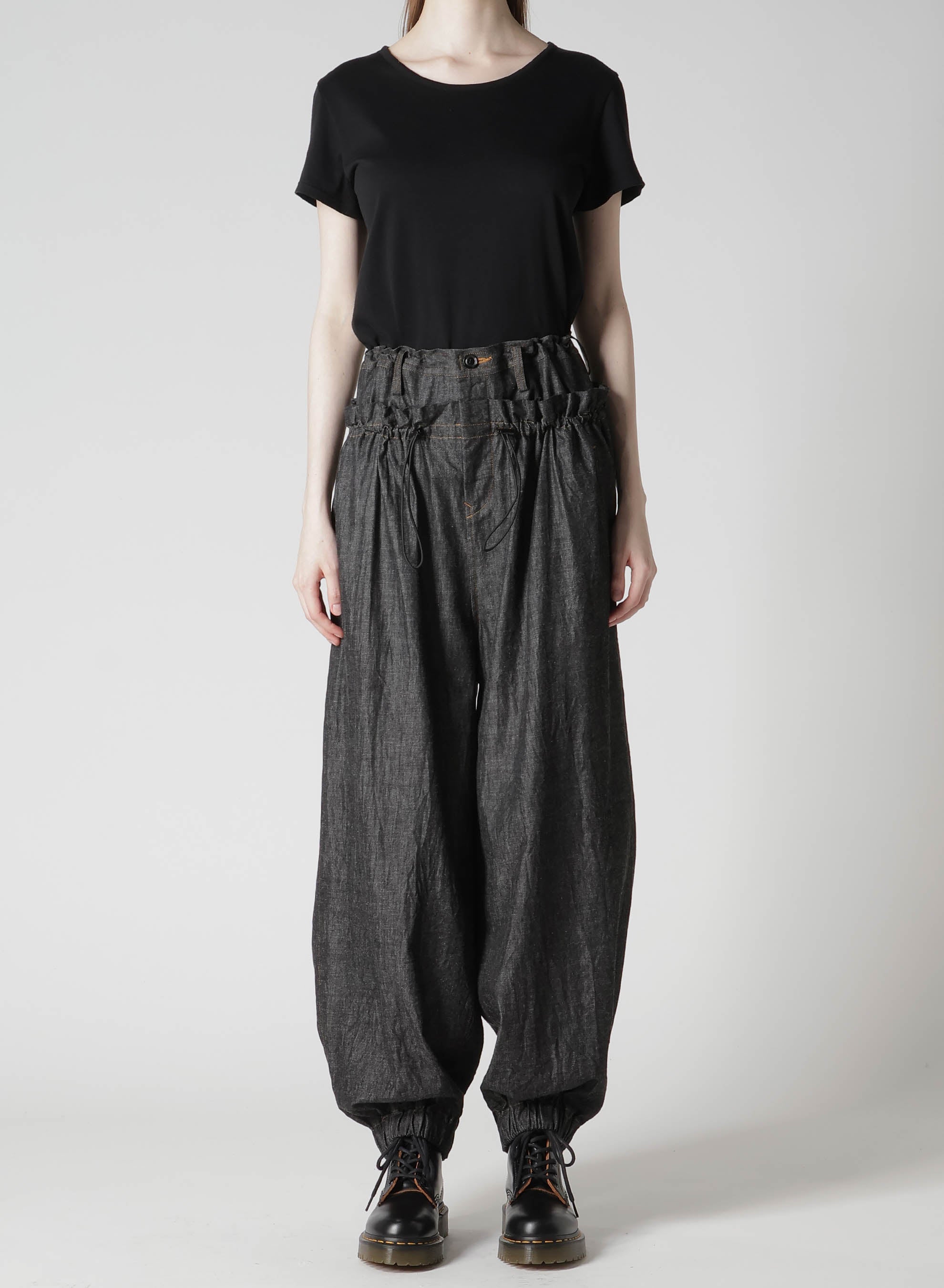 【yohji yamamoto】W-スタンドダブルループ環縫(BLACK) 6OZ DENIM DOUBLE ELASTIC WAIST PANTS – THE SHOP YOHJI YAMAMOTO
