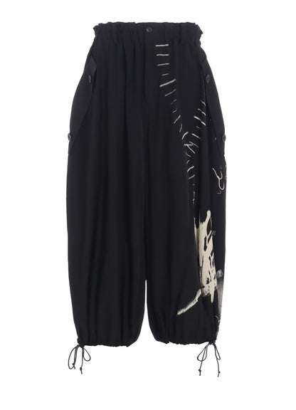 CUPRO DUNGAREE "Y" PRINT ELASTIC-WAIST PANTS