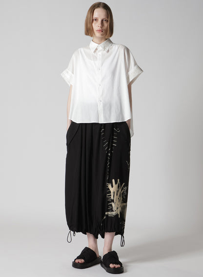 CUPRO DUNGAREE "Y" PRINT ELASTIC-WAIST PANTS