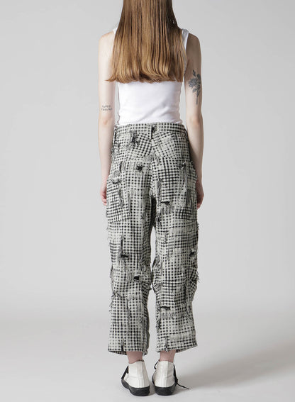 DAMAGED GINGHAM JACQUARD PANTS