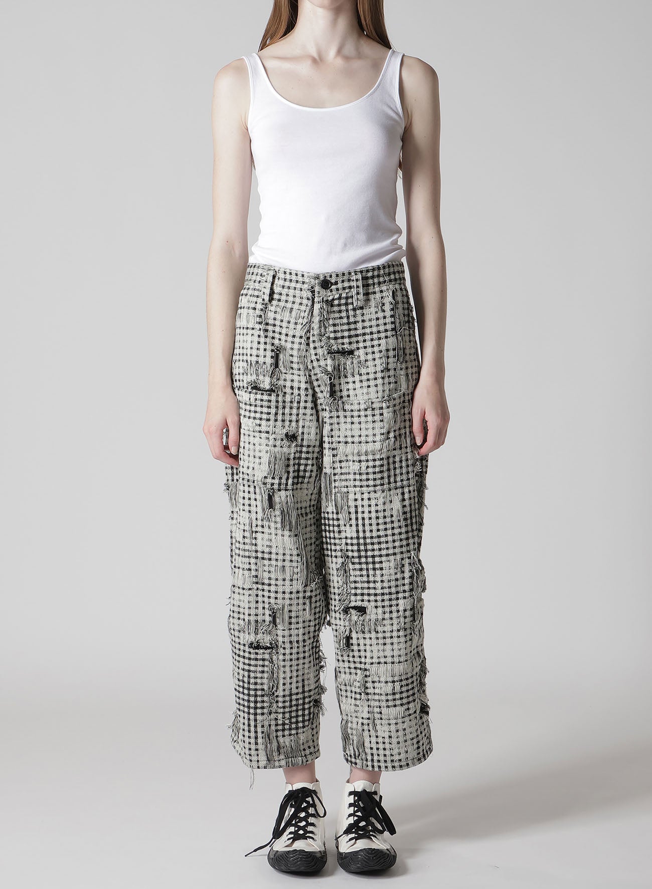 DAMAGED GINGHAM JACQUARD PANTS