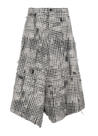 DAMAGED GINGHAM JACQUARD SKIRT-LIKE PANTS