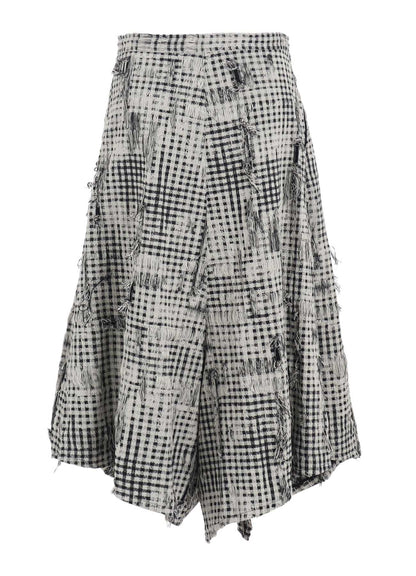 DAMAGED GINGHAM JACQUARD SKIRT-LIKE PANTS