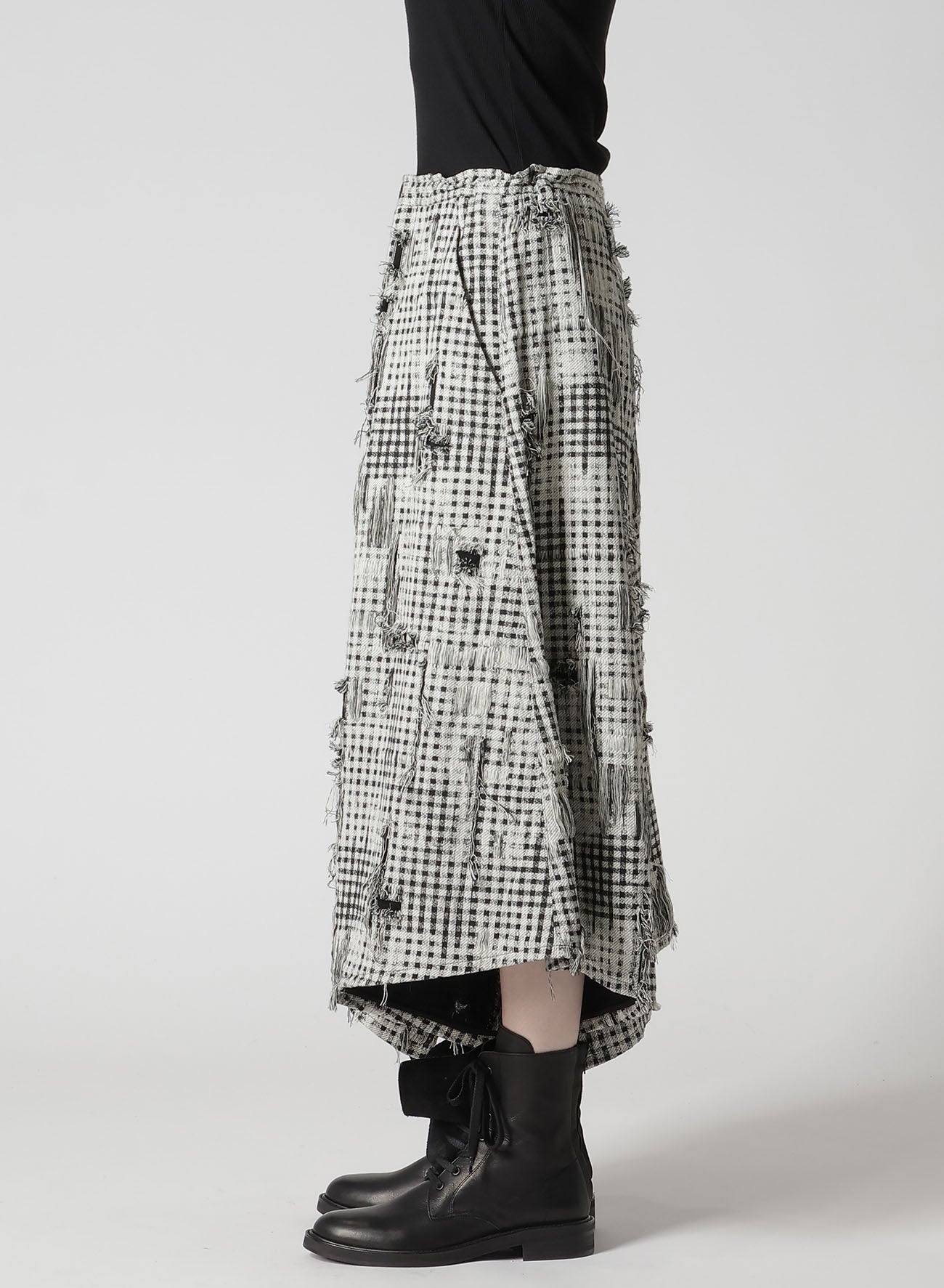 DAMAGED GINGHAM JACQUARD SKIRT-LIKE PANTS