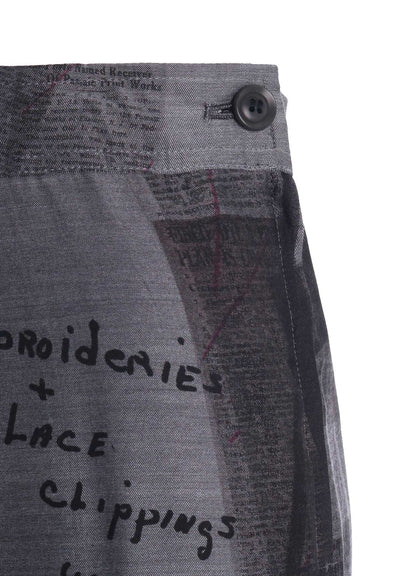 CUPRO DUNGAREE TWILL NEWSPAPER PRINT PANTS