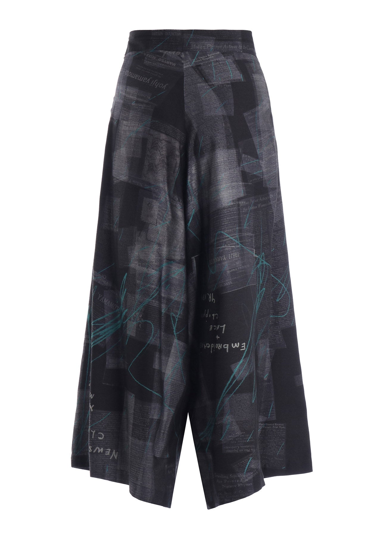 CUPRO DUNGAREE TWILL NEWSPAPER PRINT PANTS