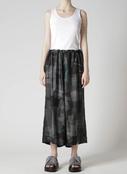 CUPRO DUNGAREE TWILL NEWSPAPER PRINT PANTS