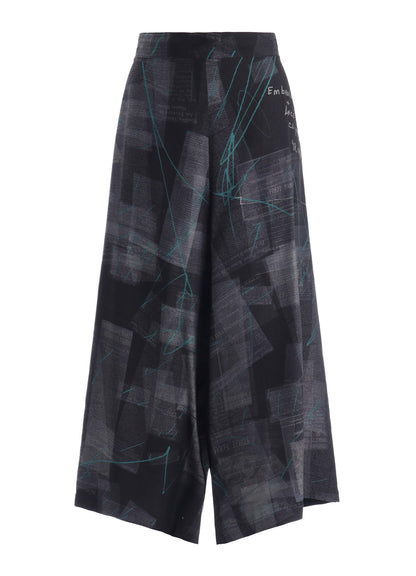 CUPRO DUNGAREE TWILL NEWSPAPER PRINT PANTS
