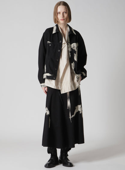 8OZ DENIM BRUSH BLEACH LONG SKIRT