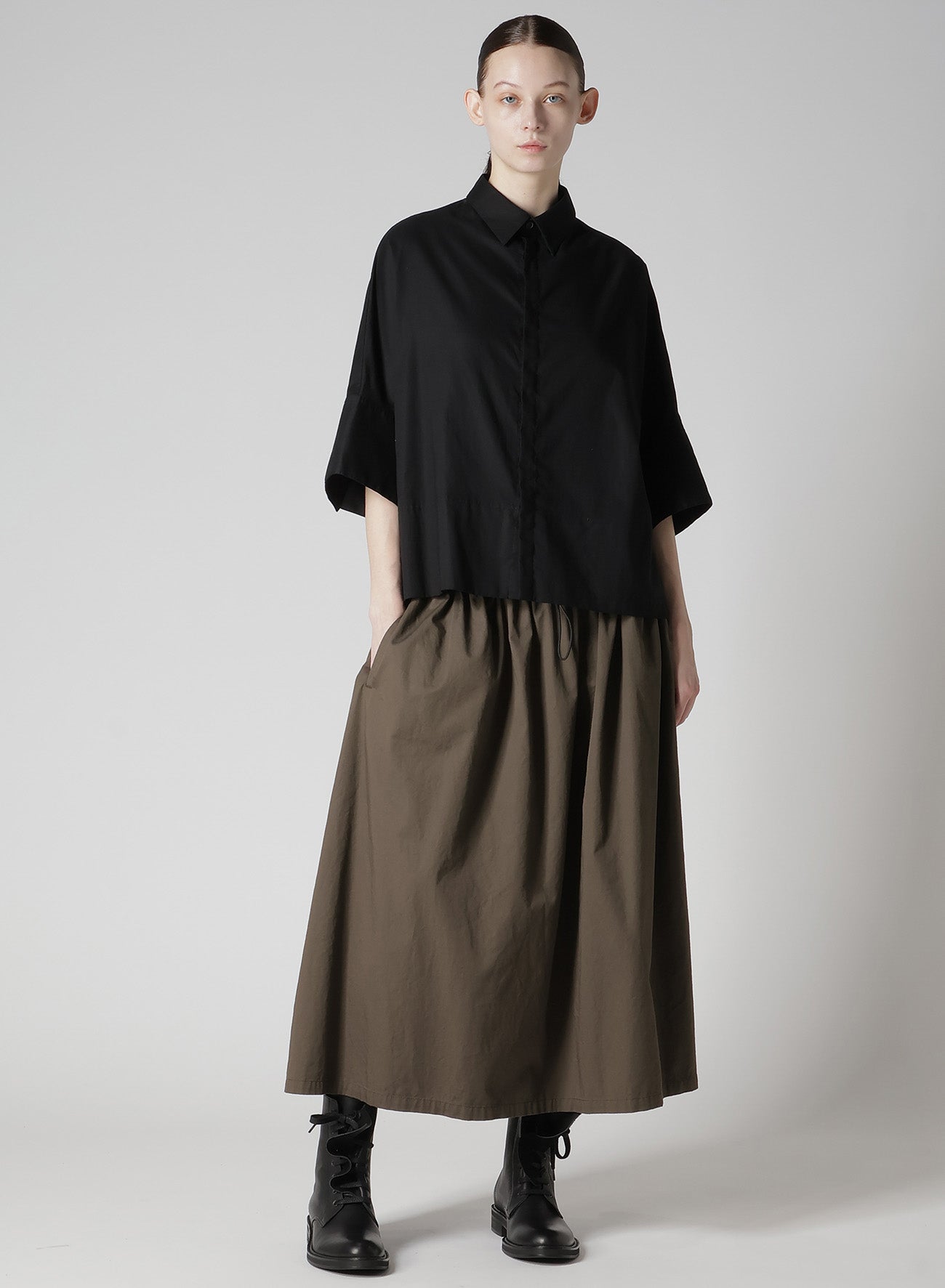 COTTON TWILL DOUBLE GATHERED SKIRT – THE SHOP YOHJI YAMAMOTO