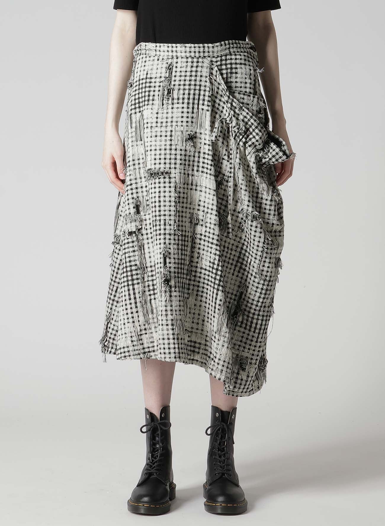 DAMAGED GINGHAM JACQUARD SKIRT