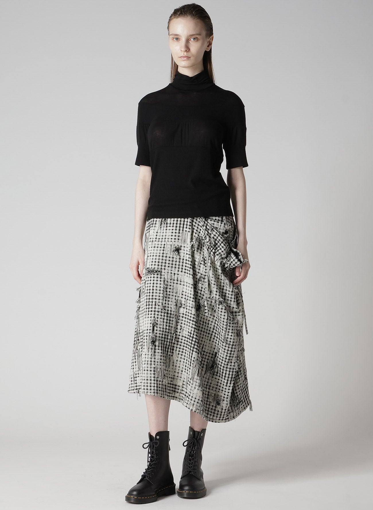 DAMAGED GINGHAM JACQUARD SKIRT – THE SHOP YOHJI YAMAMOTO