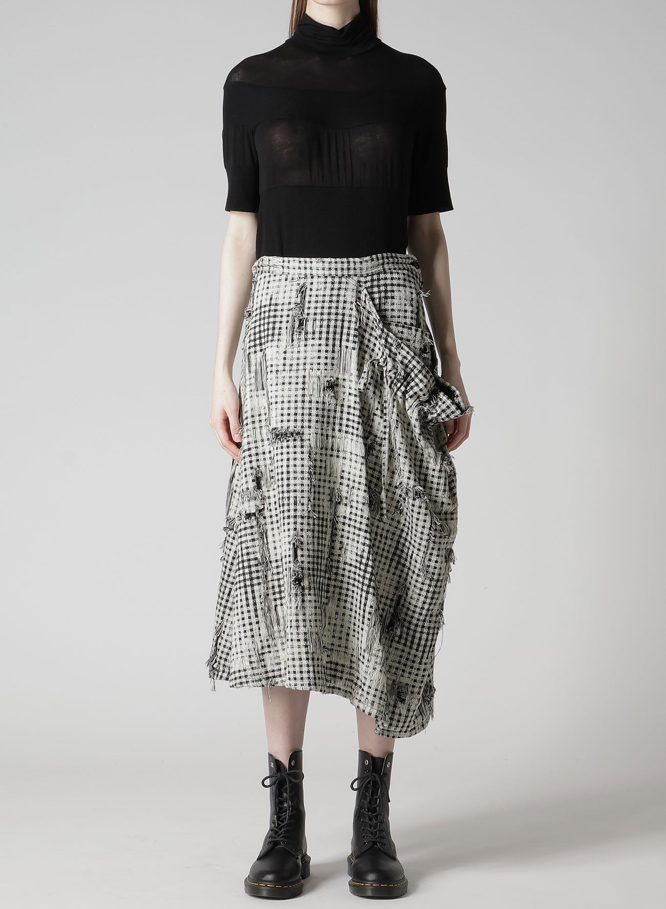 DAMAGED GINGHAM JACQUARD SKIRT