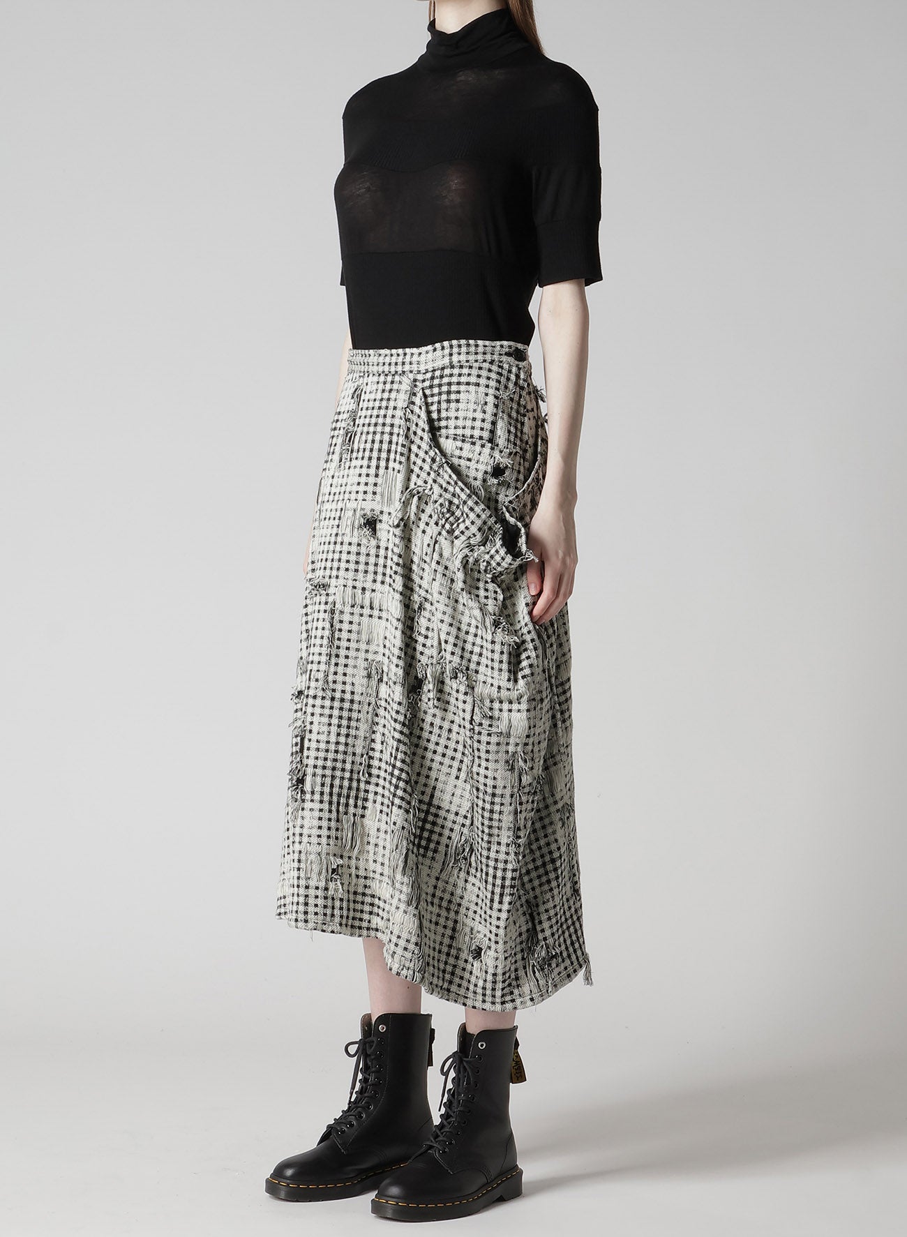 DAMAGED GINGHAM JACQUARD SKIRT
