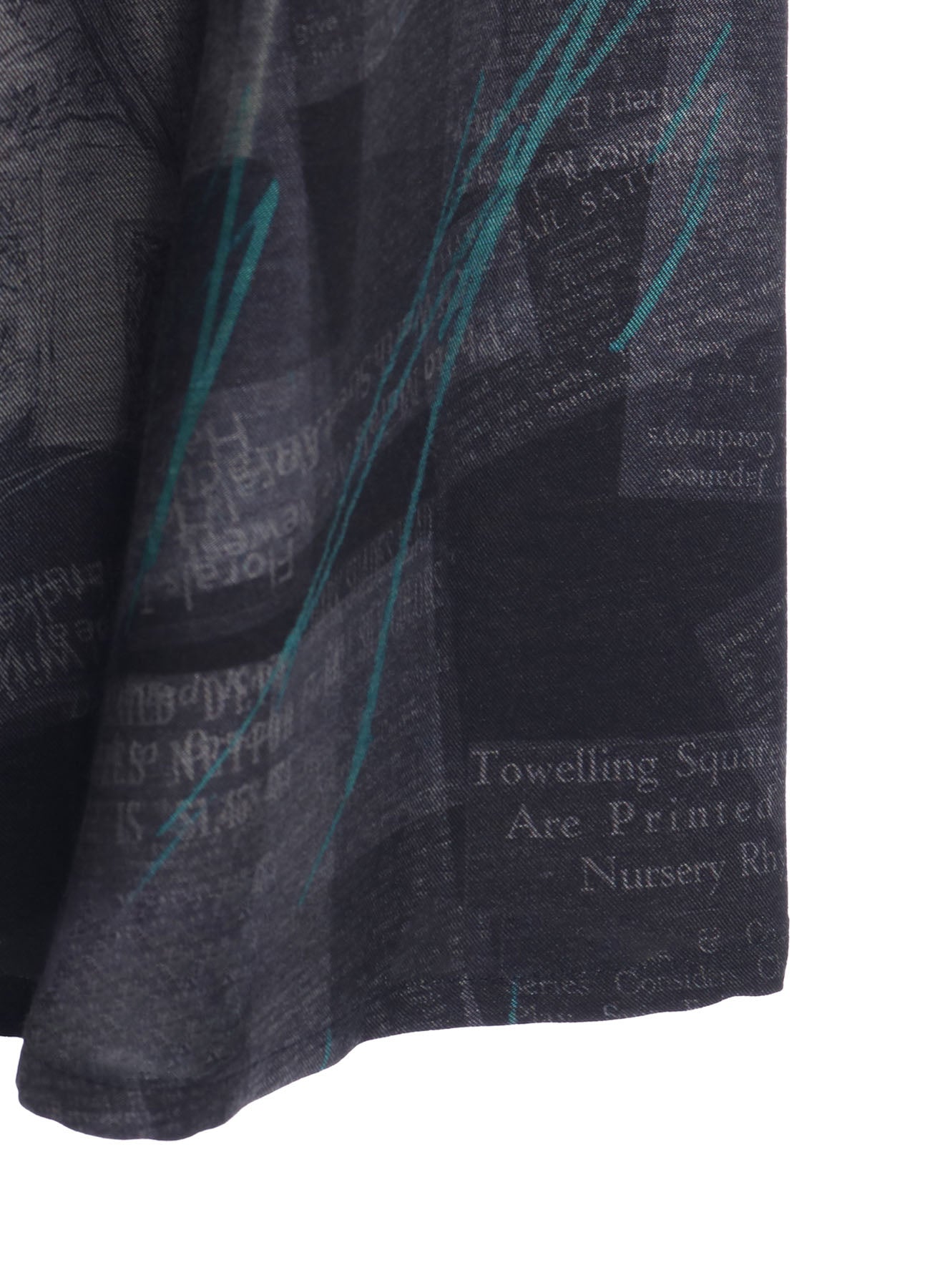 CUPRO DUNGAREE TWILL NEWSPAPER PRINT ASYMMETRIC SKIRT