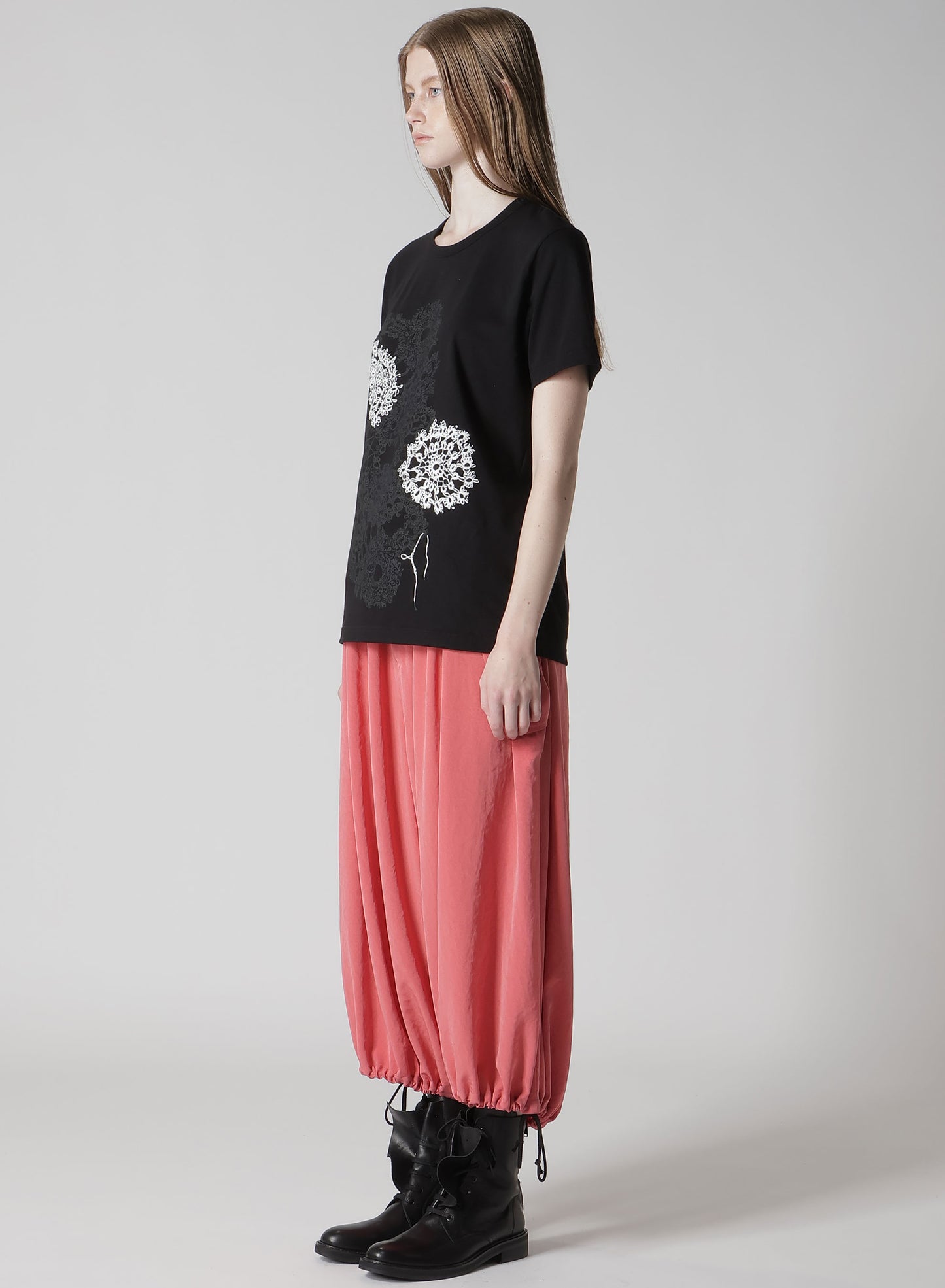 COTTON JERSEY LACE PRINT SHORT SLEEVE TEE