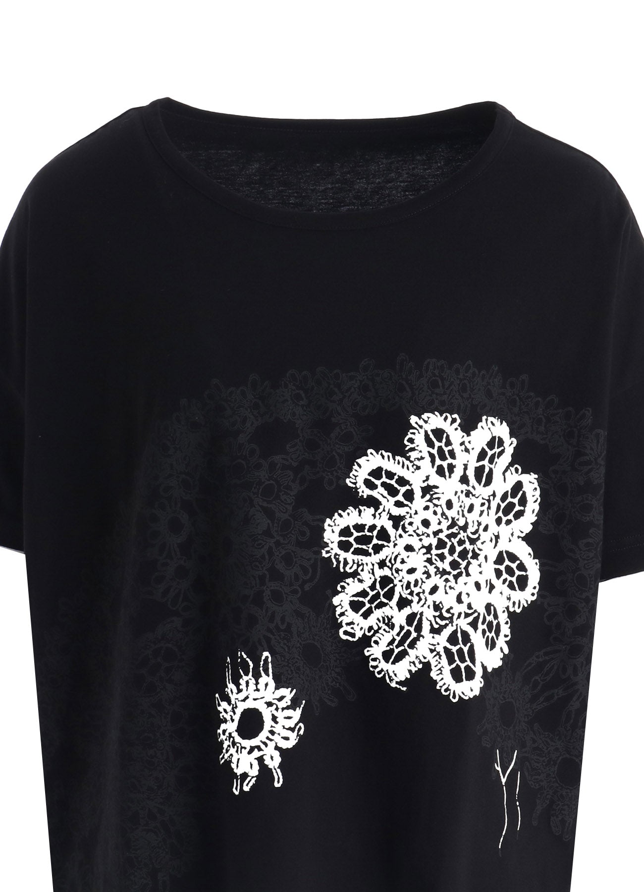 COTTON JERSEY LACE PRINT SHORT SLEEVE CROPED TEE