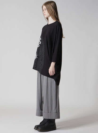 COTTON JERSEY LACE PRINT ASYMMETRIC DRAPE TEE