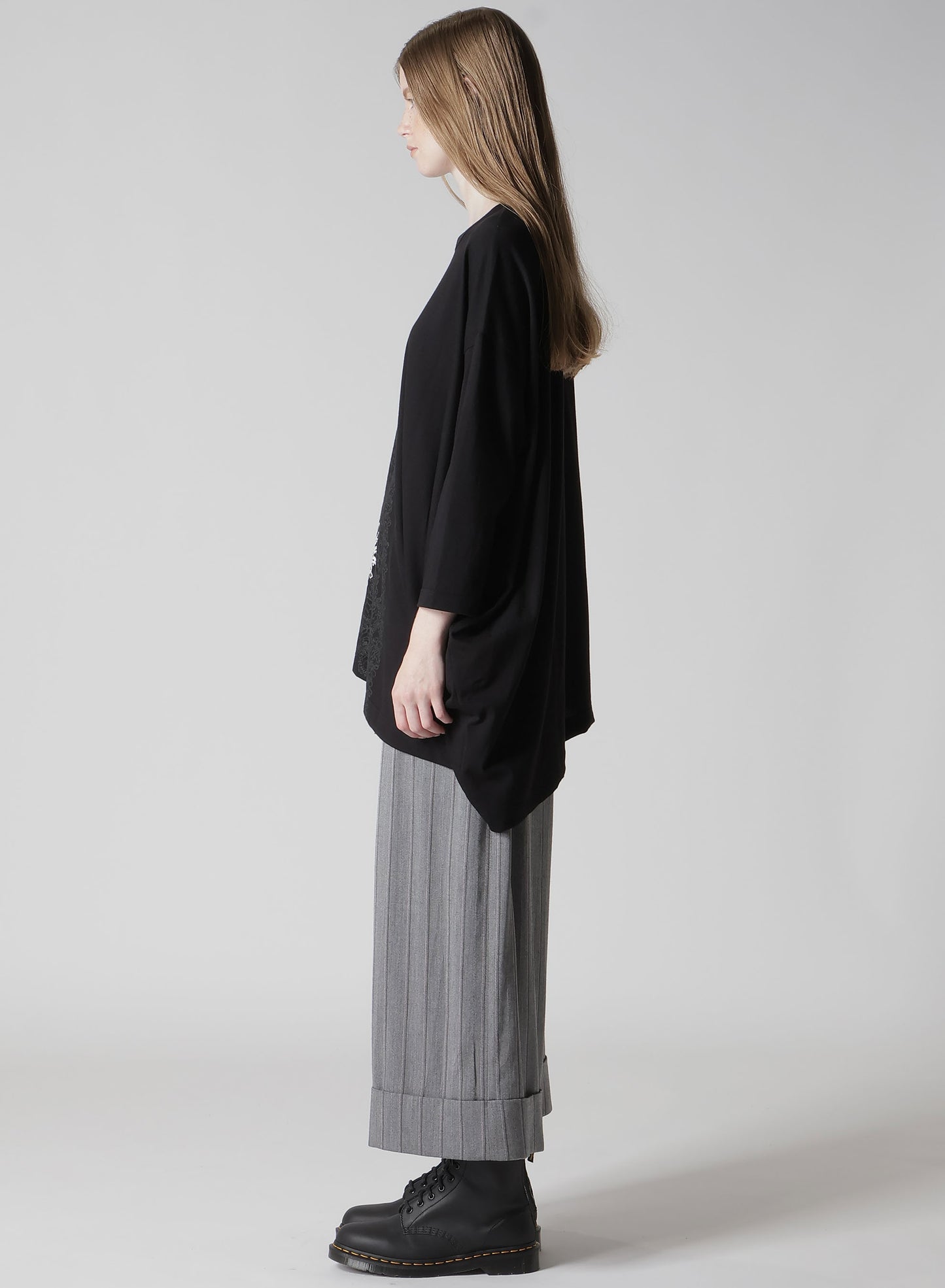 COTTON JERSEY LACE PRINT ASYMMETRIC DRAPE TEE