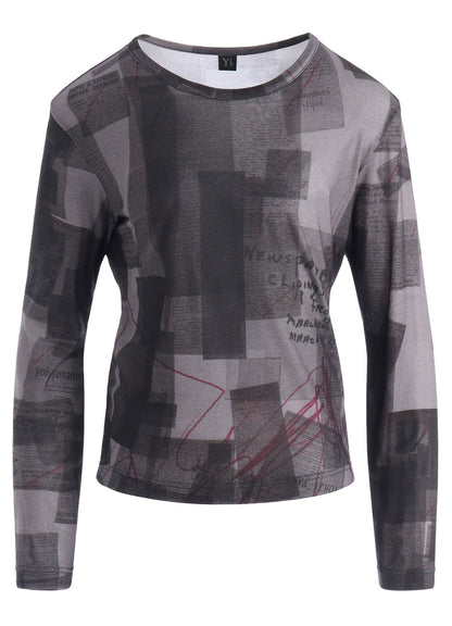 CELLULOSE NEWSPAPER PRINT LONG SLEEVE TEE