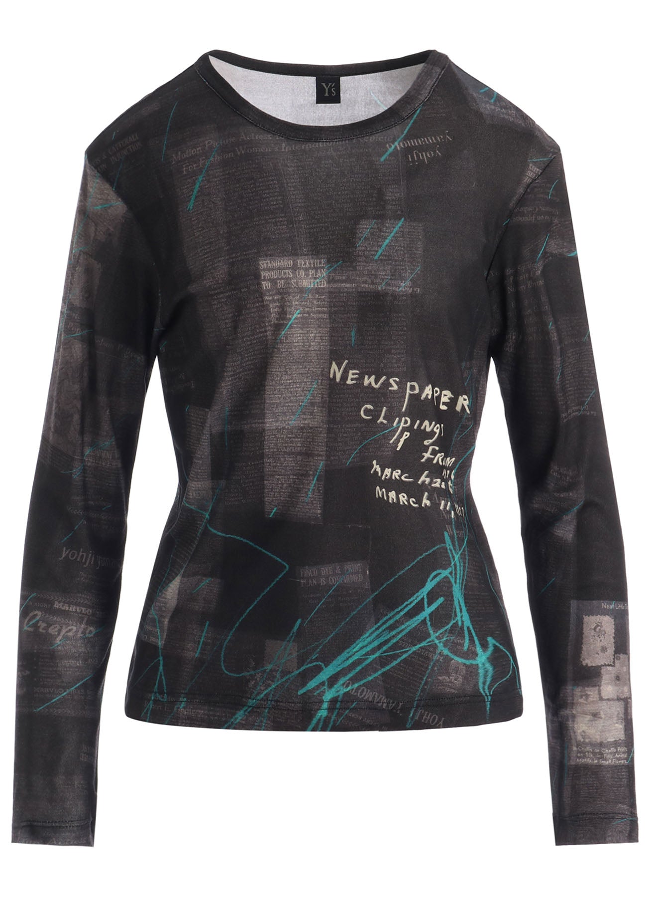 CELLULOSE NEWSPAPER PRINT LONG SLEEVE TEE