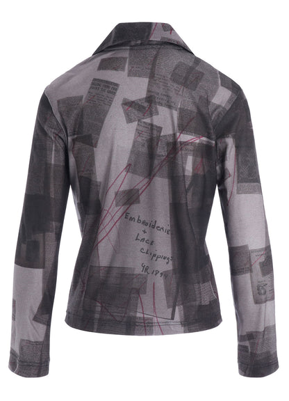 CELLULOSE NEWSPAPER PRINT CARDIGAN