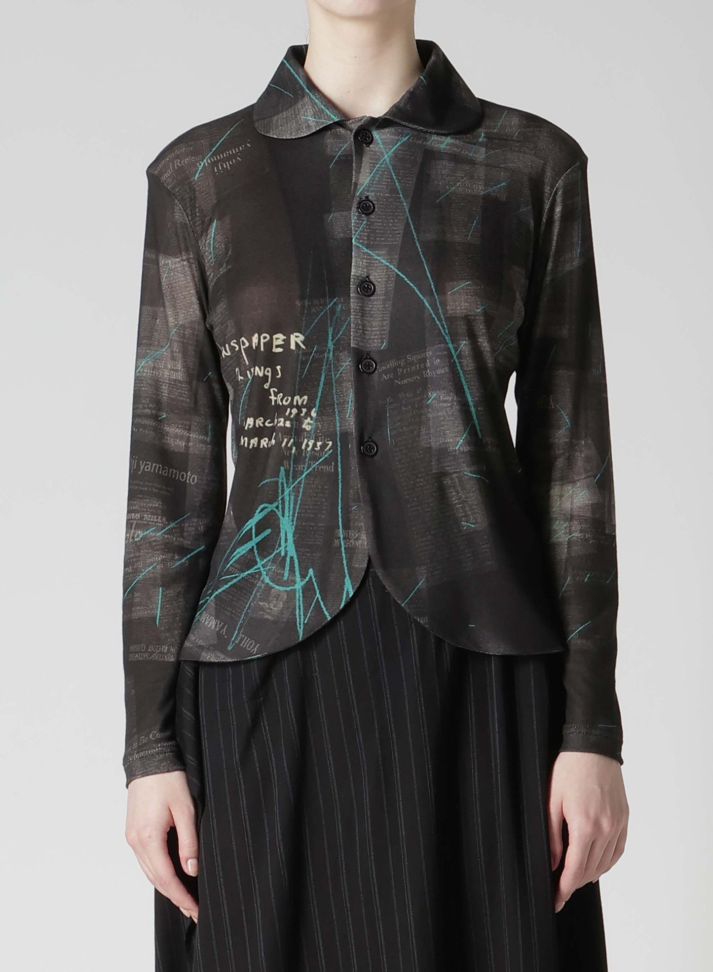 CELLULOSE NEWSPAPER PRINT CARDIGAN