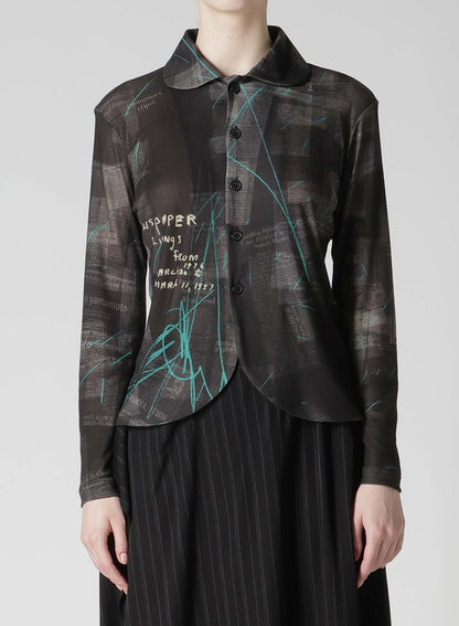 CELLULOSE NEWSPAPER PRINT CARDIGAN