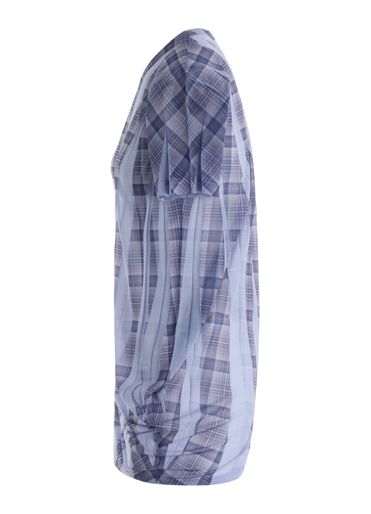 PLEATED PLAID PRINT SHORT SLEEVE TEE