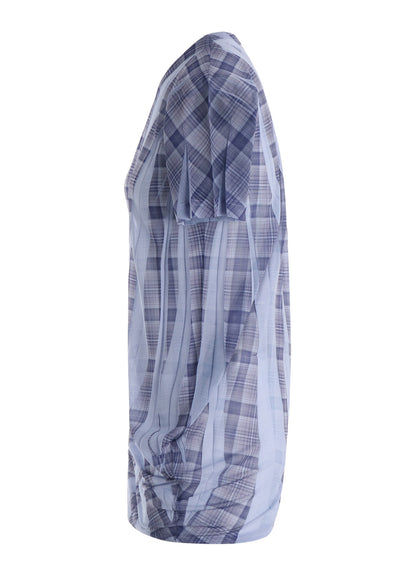 PLEATED PLAID PRINT SHORT SLEEVE TEE