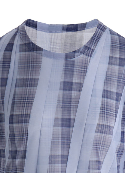 PLEATED PLAID PRINT SHORT SLEEVE TEE