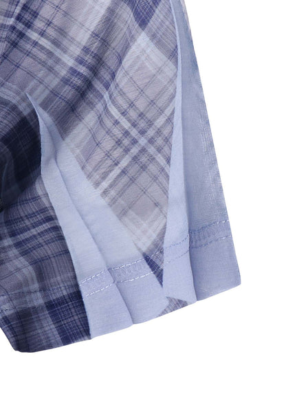 PLEATED PLAID PRINT SHORT SLEEVE TEE