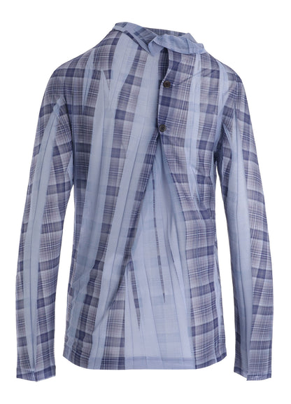 PLEATED PLAID PRINT OFF-NECK TEE