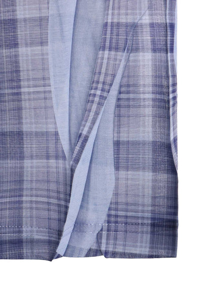 PLEATED PLAID PRINT OFF-NECK TEE