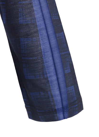 PLEATED PLAID PRINT OFF-NECK TEE