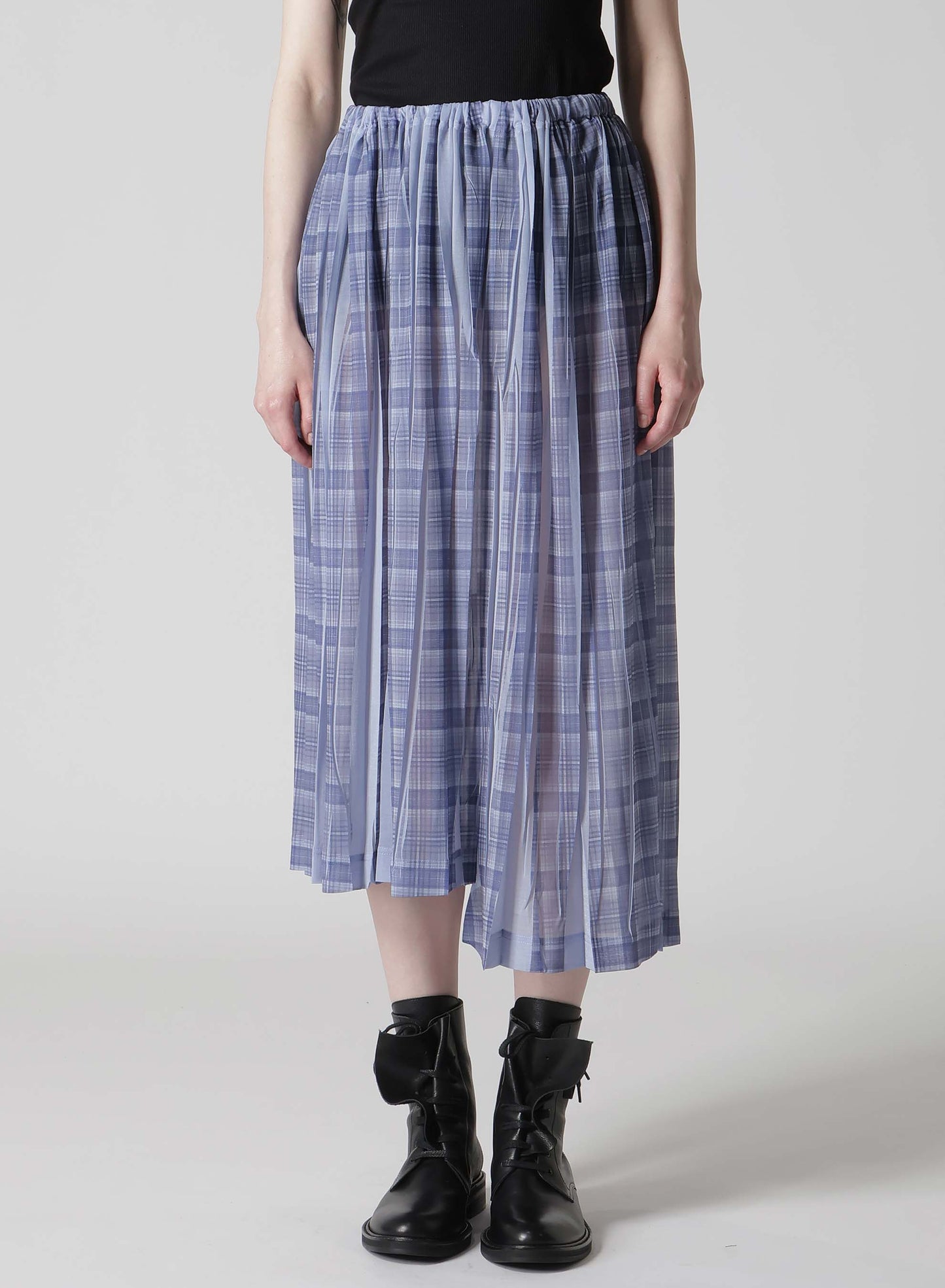 PLEATED PLAID PRINT ASYMMETRIC SKIRT
