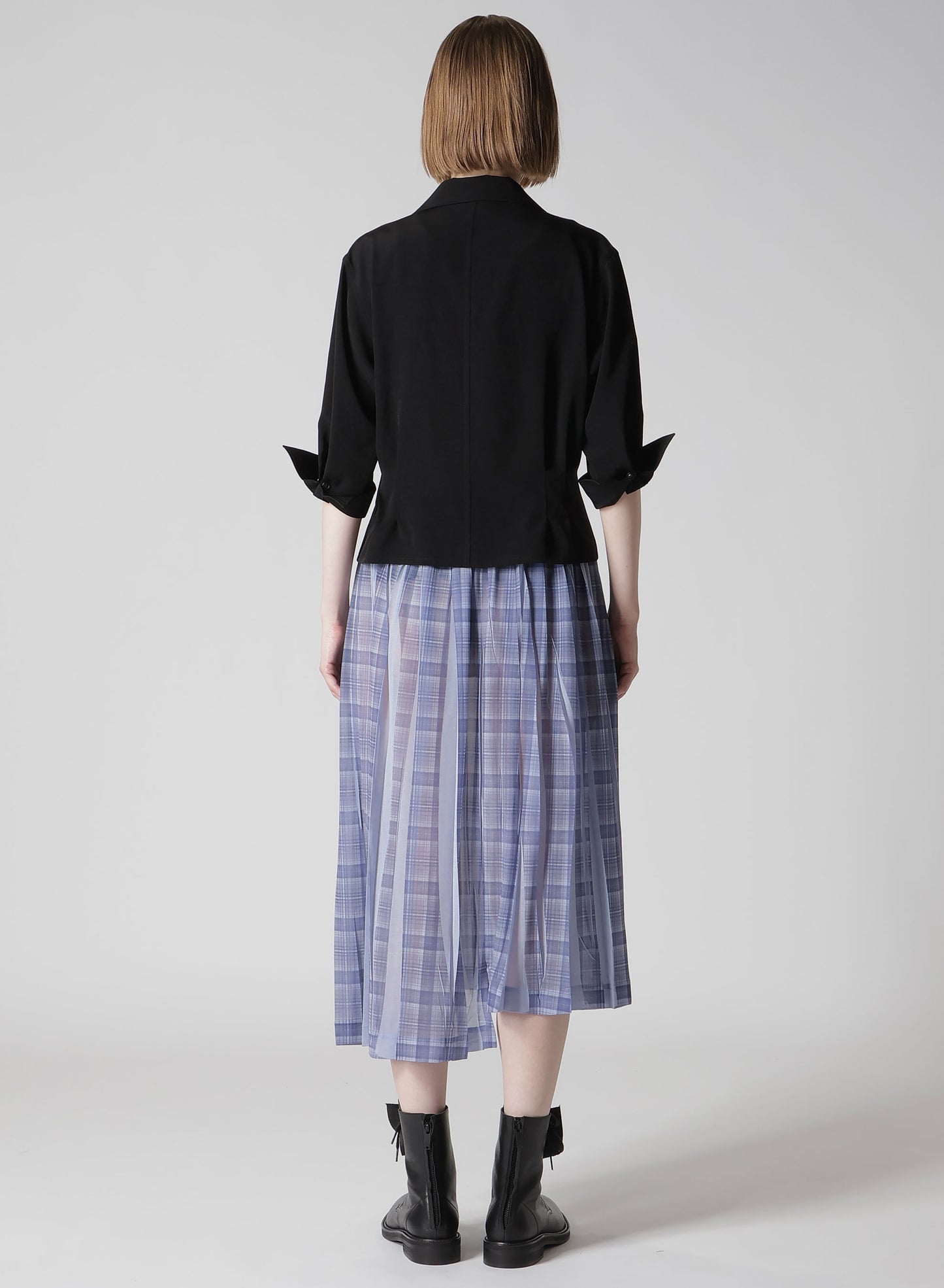 PLEATED PLAID PRINT ASYMMETRIC SKIRT