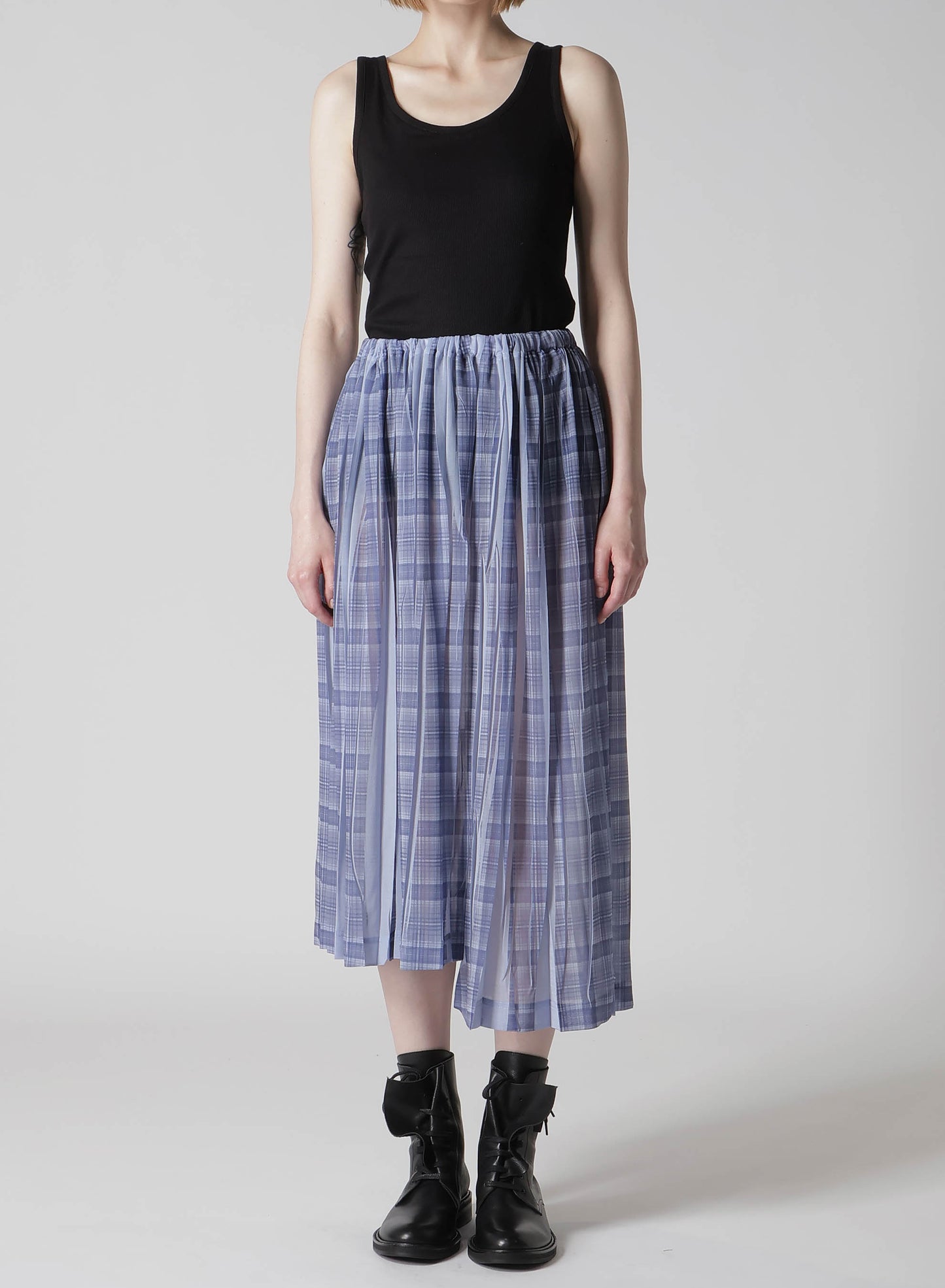 PLEATED PLAID PRINT ASYMMETRIC SKIRT